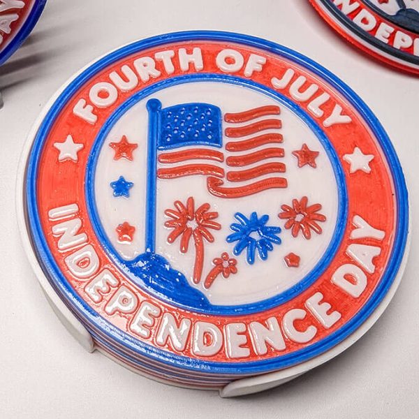Fourth of July 3D Coaster β Outdoor-Ready PETG β Independence Day Flag & Fireworks β Red, White & Blue β Vibrant Layers 3D Magnet