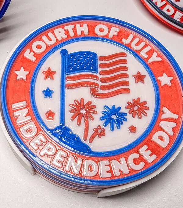 Fourth of July 3D Coaster – Outdoor-Ready PETG – Independence Day Flag & Fireworks – Red, White & Blue