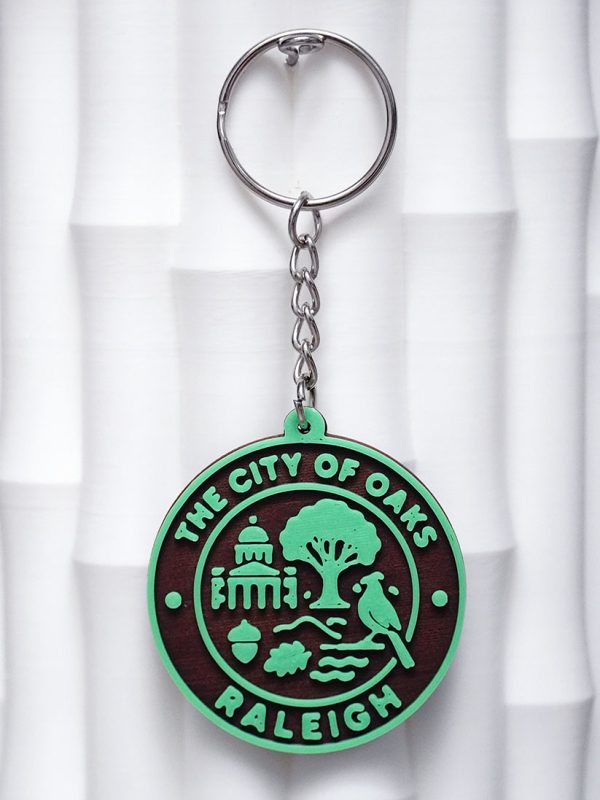 🌳 Raleigh Keychain – The City of Oaks | Brown & Green