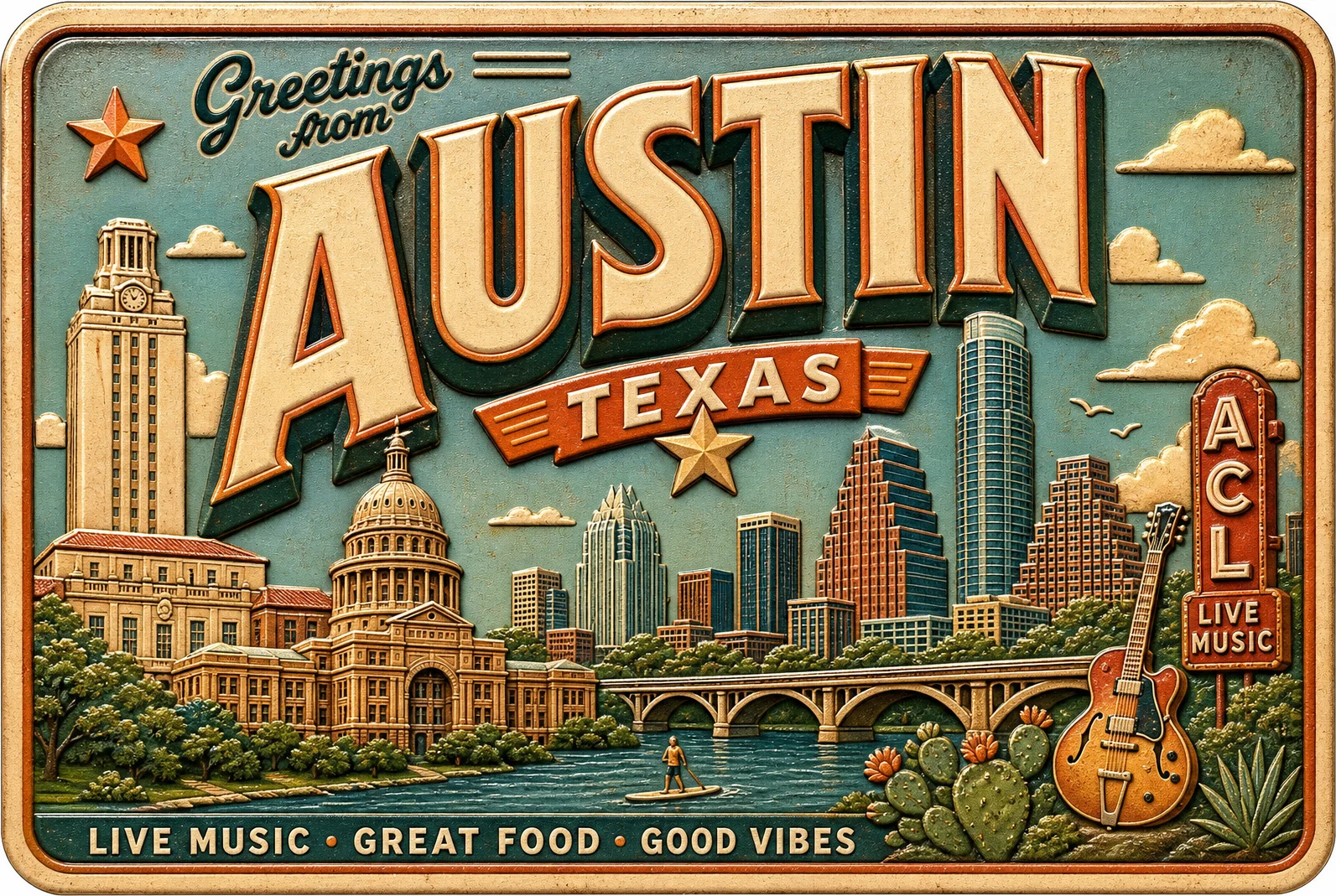 Austin - Texas — Retro Travel Poster