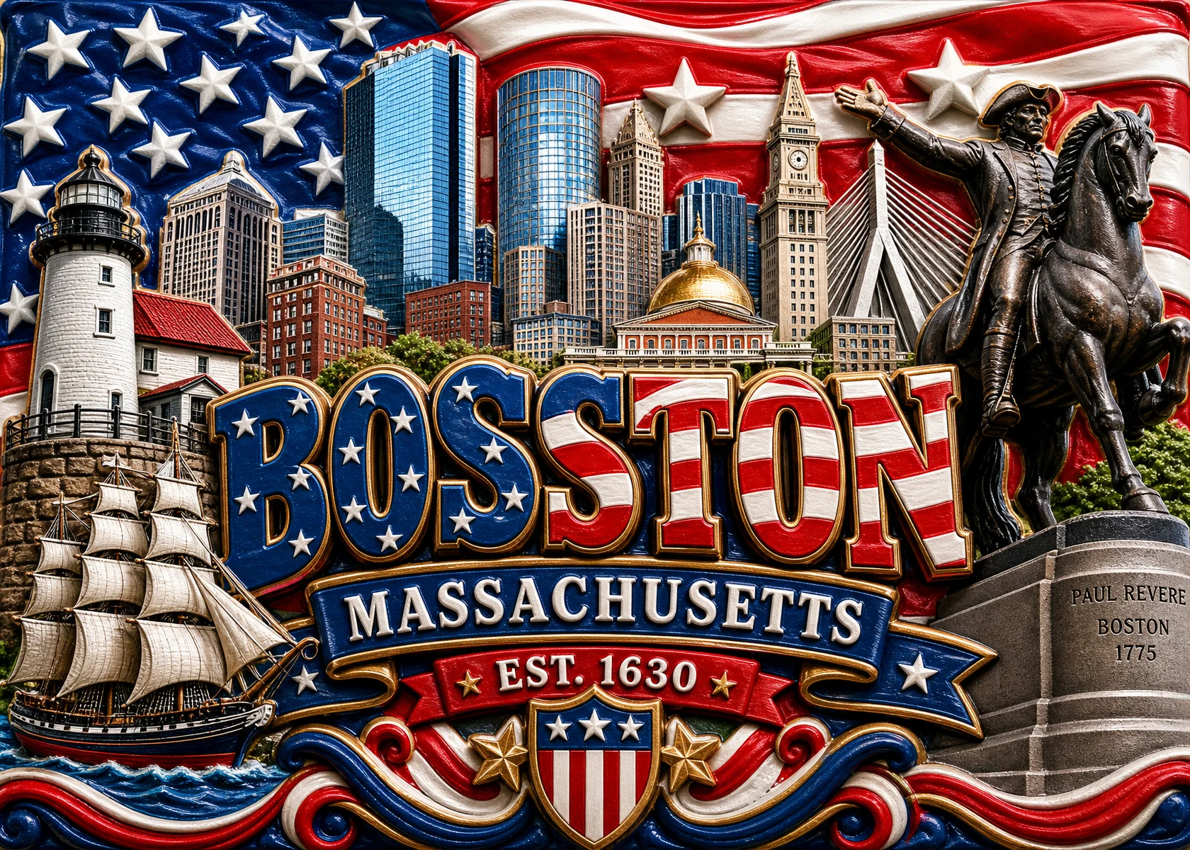 Boston - Massachusetts — American Patriotic 3D