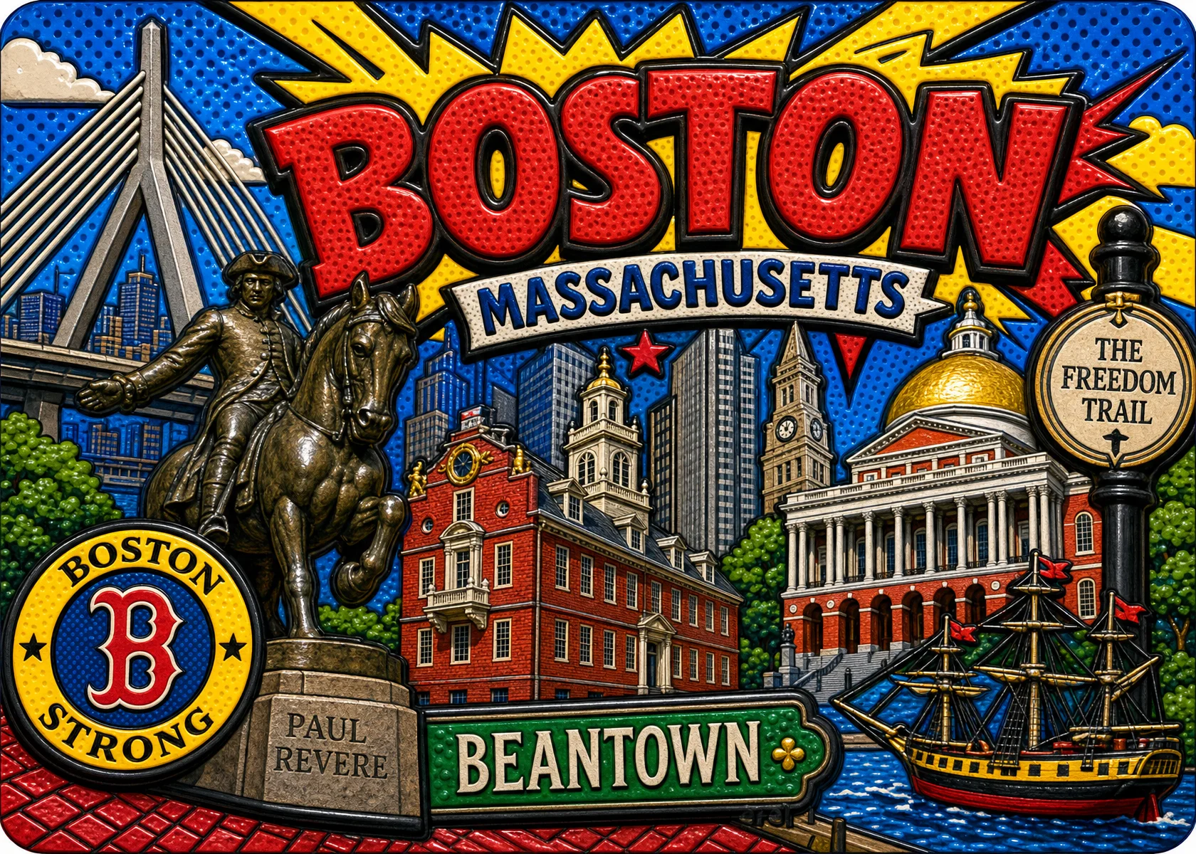 Boston - Massachusetts — Pop Art Comic Magnet
