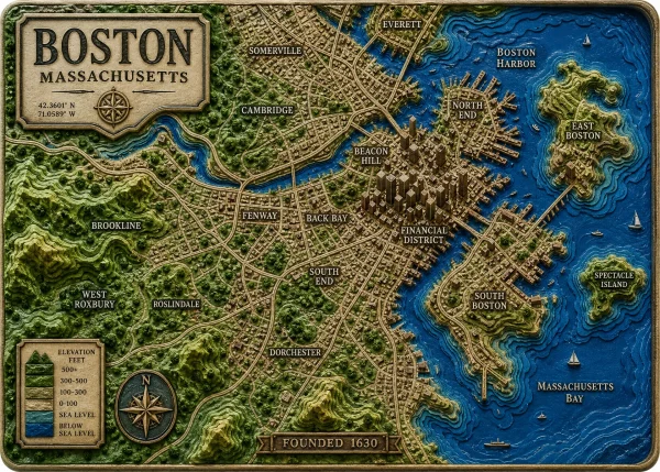Boston - Massachusetts — Topography & Natural Relief Magnet
