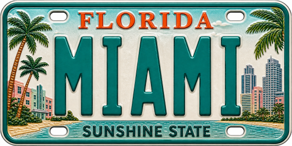 Miami - Florida β License Plate Replica