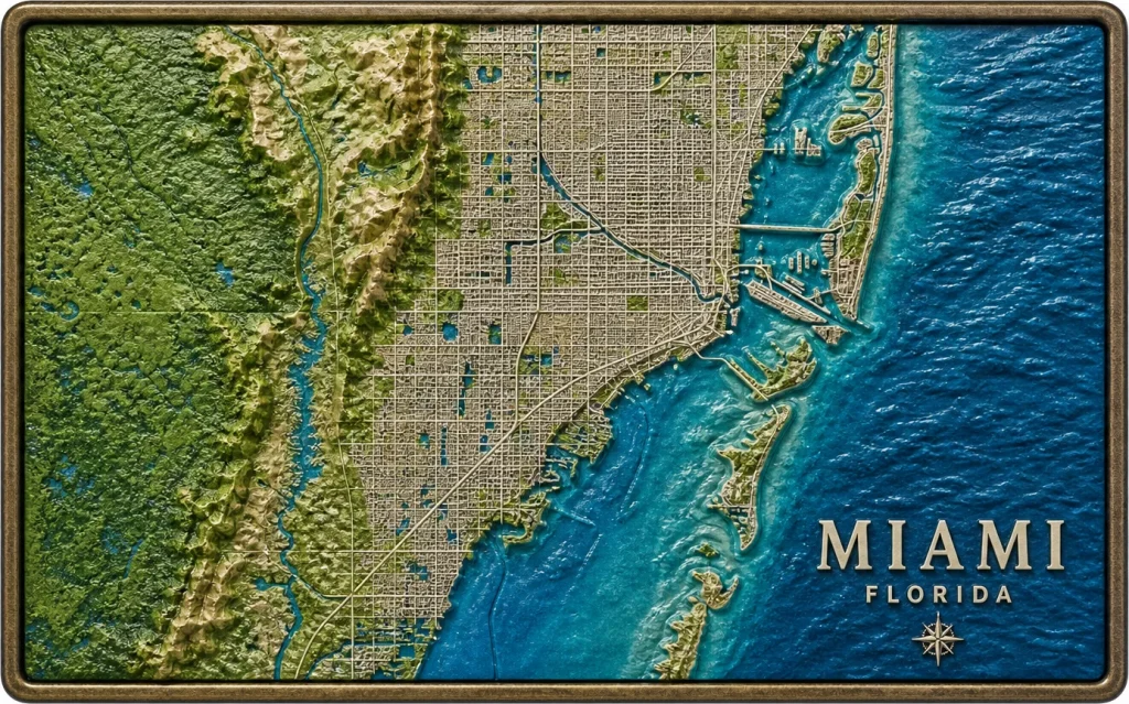 Miami - Florida — Topography & Natural Relief Magnet