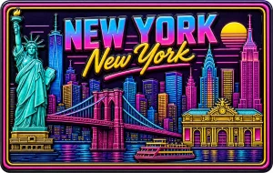 New York - New York — Neon Retrowave Magnet